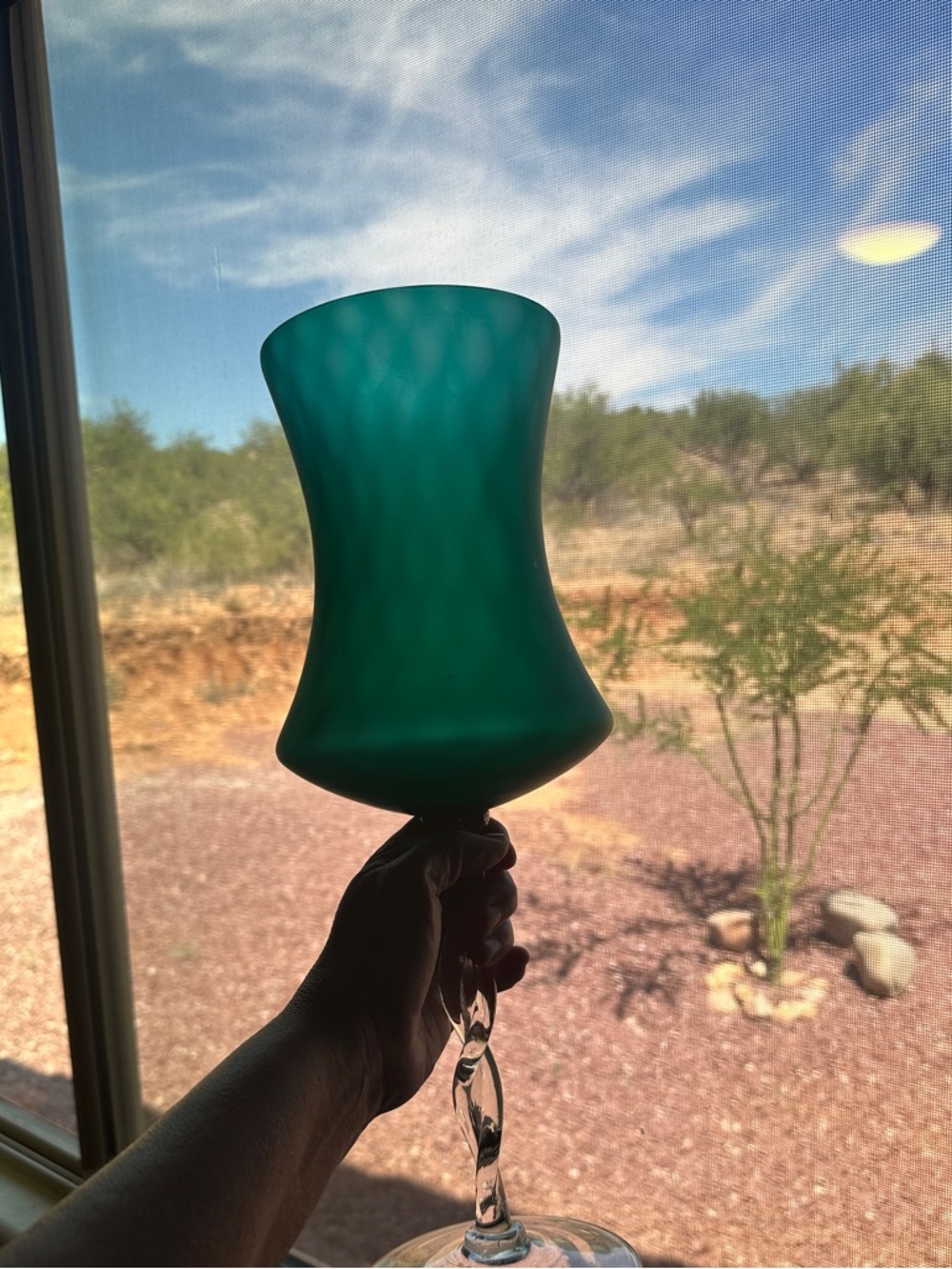 Vintage 1960s Empoli Italy blue green teal Optic Glass Hurricane Vase 16" MCM